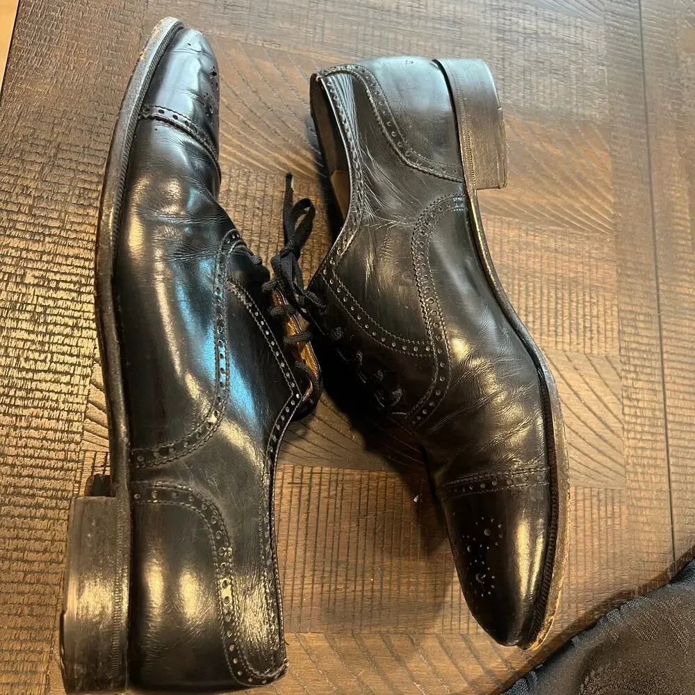 Salvatore Ferragamo black leather oxford dress shoes with lace size 9 men